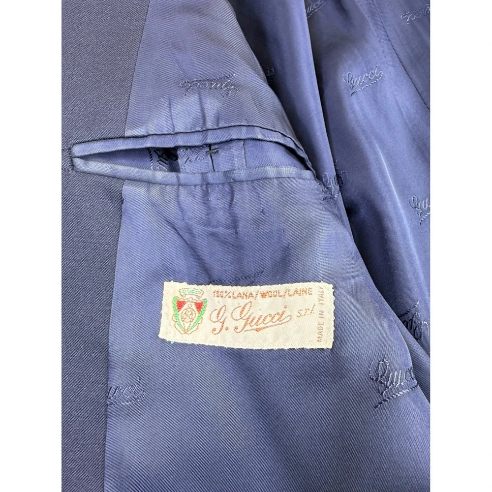 Vintage Gucci Navy Blue Wool Double Breasted Blazer Jacket Made in Italy